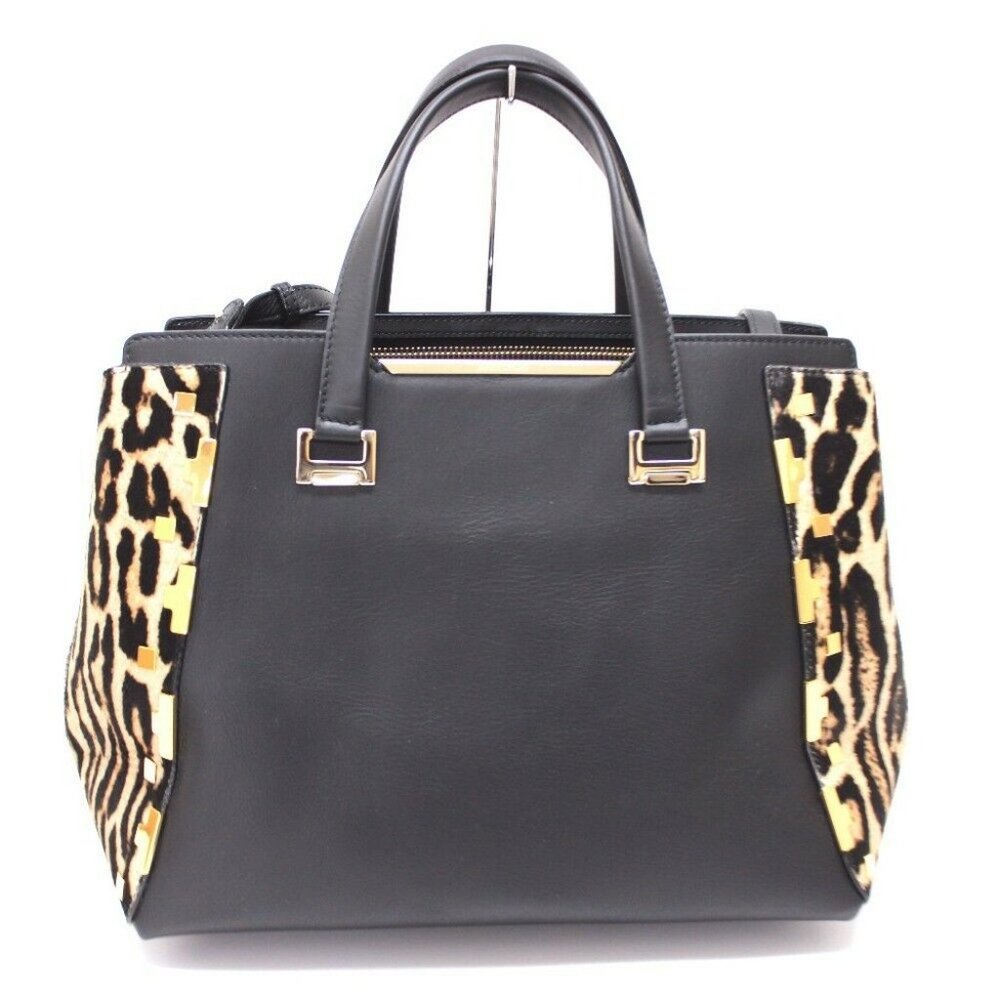 JIMMY CHOO Leopard 2 WAY Bag Black/Brown Leather x